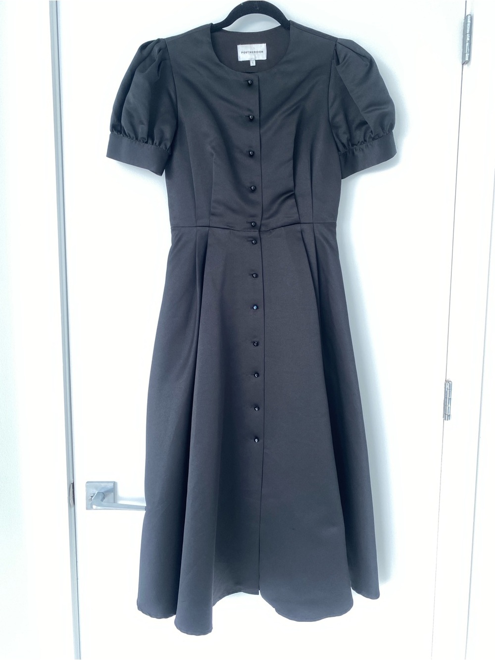 Post Meridiem Black Puff-Sleeve Button-Front Midi Dress